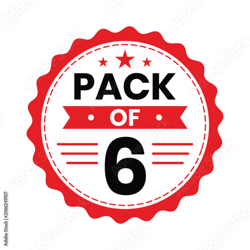 Pack of 6 badge label design in red and black colors, isolated on white background. Vector Illustration.