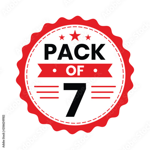 Pack of 7 badge label design in red and black colors, isolated on white background. Vector Illustration.