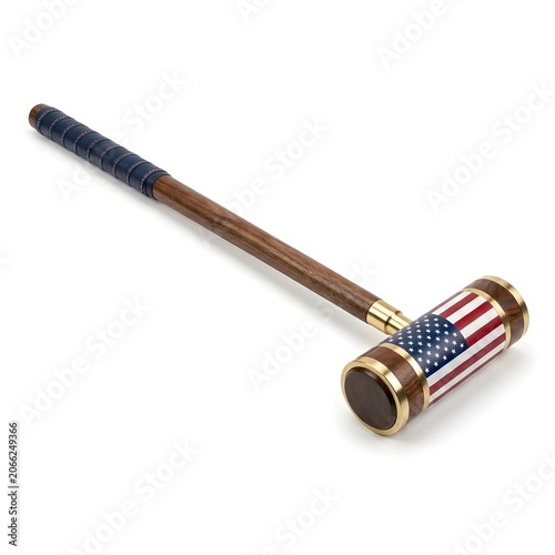 Independence Day USA Patriotic City Lights Croquet Mallet, Featuring Red White And Blue Highlights, Perfect For Outdoor Games And Family Gatherings, On A White Solid Background