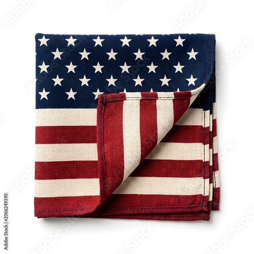 Independence Day USA Patriotic Rustic Handkerchief, With Red White And Blue Pattern, Ideal For Everyday Carry And Celebration, On A White Solid Background
