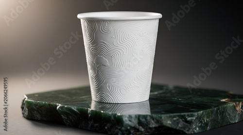 White Disposable Cup on a Dark Green Stone Slab.