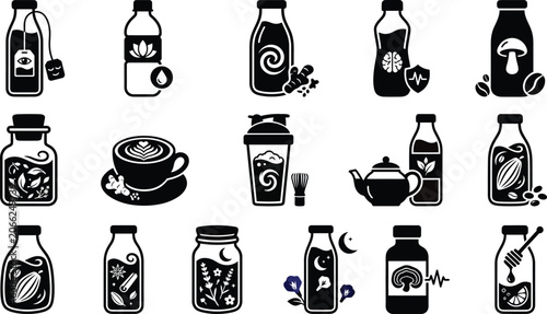 Photos Black and white of beer bottles, glasses, corkscrews, and barrels beer glass bee
