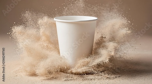 White Paper Cup Exploding with Powdered Substance in Mid-Air.
