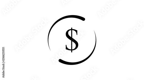 black dollar and Round circle arrow icon animation on white background.with 4k video animation.