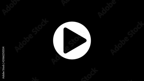 circular play button with a symbol, representing video playback or media streaming. Ideal for video animation.on black background.