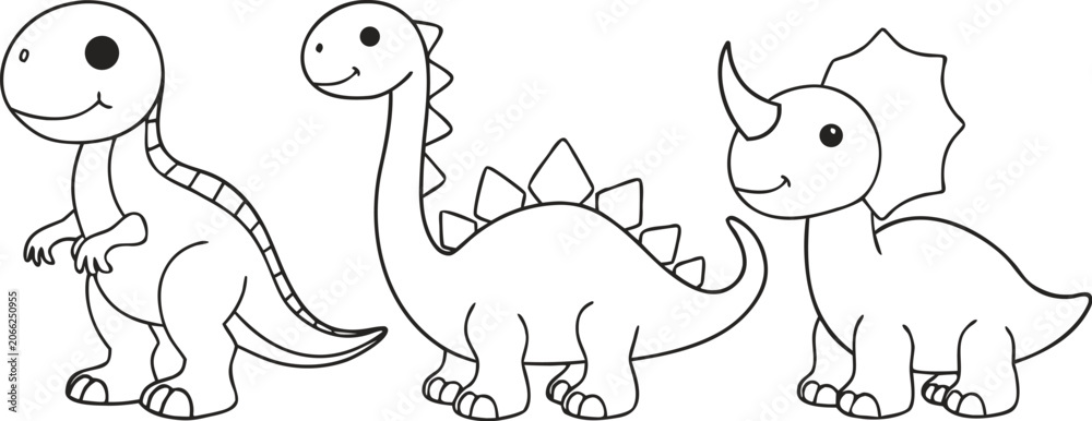 Obraz premium Cute cartoon dinosaur characters for kids coloring page