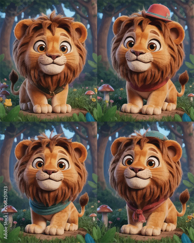 Cute Cartoon Lion in a Magical Forest