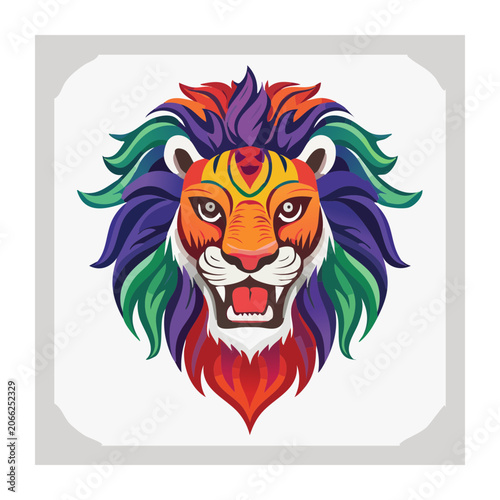 Colorful Lion Head Illustration