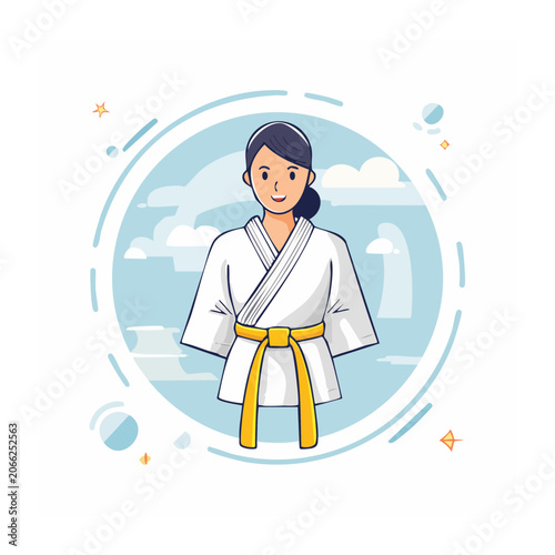 Woman in Karate Uniform with Yellow Belt
