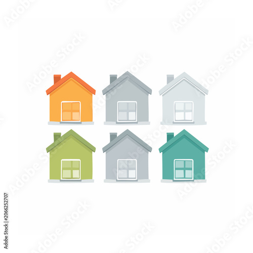 Collection of colorful flat design houses on white background