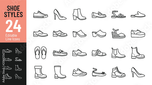 Foto Footwear and shoe styles web icons in line style