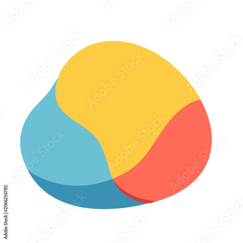 Abstract organic shape with yellow, blue, and red colors