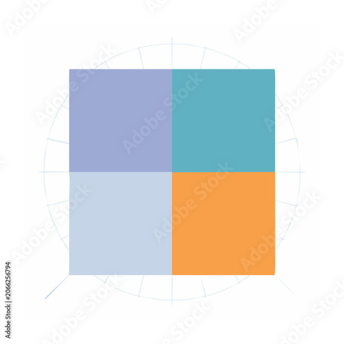 Abstract four colored squares on a circular grid