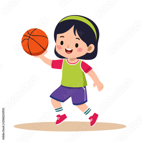 Cartoon girl playing basketball