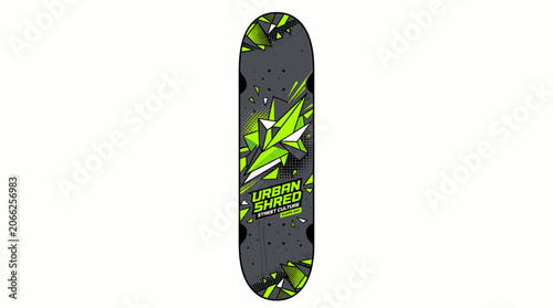 Urban Shred Skateboard Design with Neon Green Abstract Geometric Shapes
