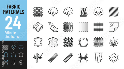 Canvastavla Fabric materials 24 web icons in line style