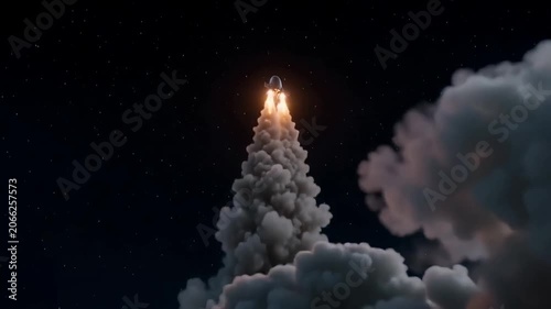 Space rocket launch from a launchpad in a spectacular night sky
