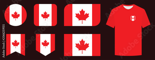 Canada Flag Icons Collection Set with Badge, Shield, Rounded Square and Football Jersey Design