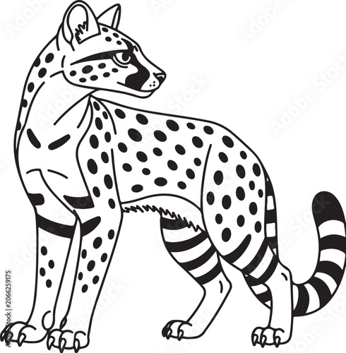 Genet Wild Cat Standing Line Art Vector Illustration