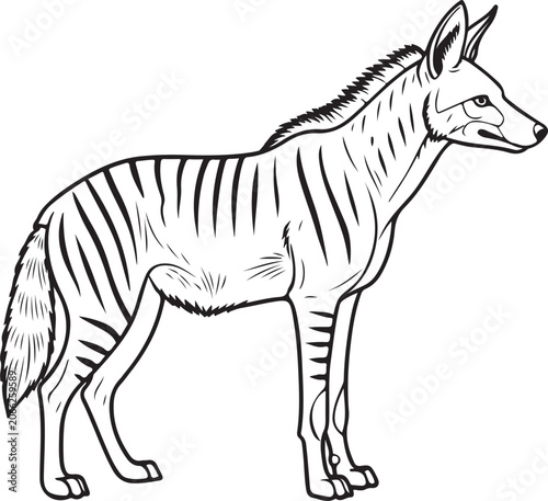 Aardwolf Standing Side Profile Line Art Vector Illustration