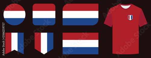 Netherlands Flag Icons Collection Set with Badge, Shield, Rounded Square and Football Jersey Vector Design