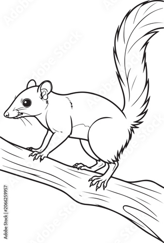 Tree Shrew on Branch Line Art Vector Illustration