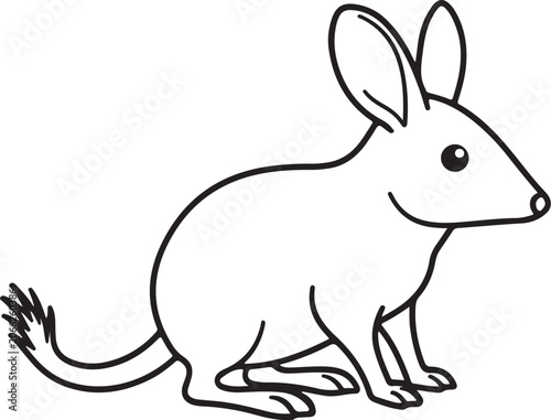 Cute Bilby Sitting Side View Long Ears Black Outline Vector