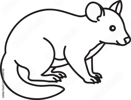 Simple Ringtail Possum Crouching Side View Black Outline Vector Art
