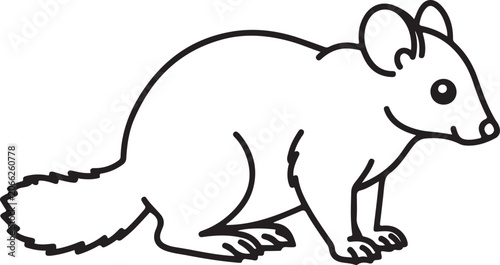 Cute Brushtail Possum Crouching Side View Black Outline Vector Art