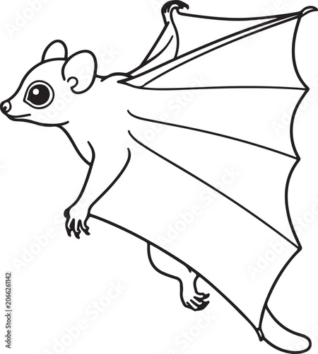 Cute Sugar Glider Flying Squirrel Gliding Side View Vector Outline