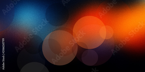 Εκτύπωση καμβά Abstract background with bokeh effect, circles and vibrant colors, orange blue and black blend, soft focus and grainy texture