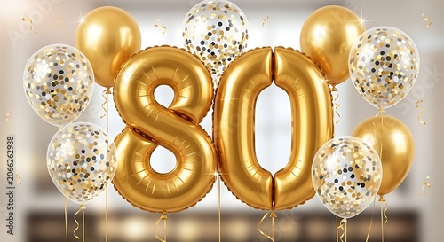 A festive arrangement of gold and silver balloons celebrating a milestone birthday