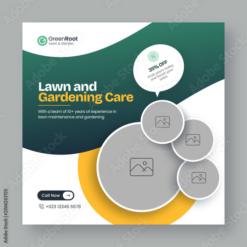 Lawn Care & Landscaping Service Social Media Post Template, Garden Maintenance Instagram Banner, Grass Cutting, Mowing Service Promotion Design