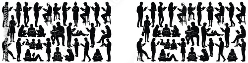 Diverse business people silhouette group teamwork and corporate meeting concepts