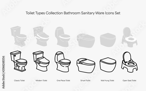 Toilet Types Collection Bathroom Sanitary Ware SVG Icons Set