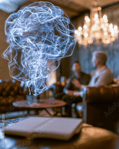 Digital AI Brain Hologram in Business Meeting for Innovation Strategy