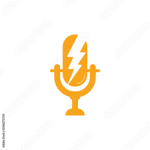 Creative microphone lightning bolt logo design for fast podcast and media brand identity