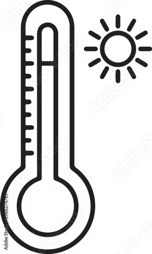 Weather Thermometer Sun Icon Outline Hot Temperature Vector
