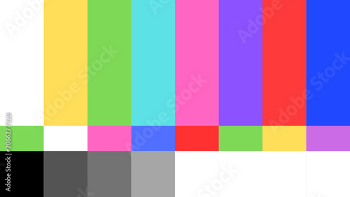 Fotografía Dynamic visual of a retro television test pattern, displaying classic color bars