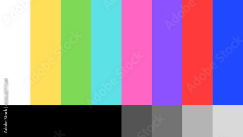 Картината върху платно Classic broadcast color bar test pattern with vibrant hues and grayscale levels