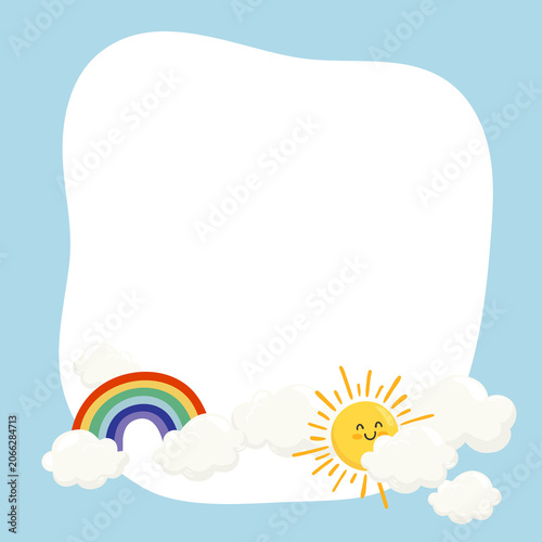 Slika na platnu Rainbow & sun png frame, cute cartoon illustration, transparent background
