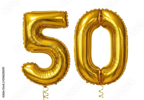 Gold number five balloon floating with shiny metallic surface