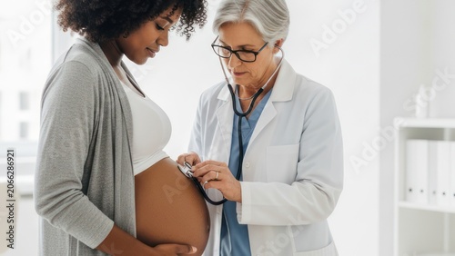 Senior Doctor Checking Pregnant Woman's Belly
