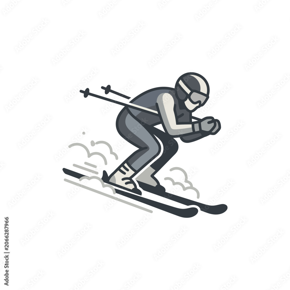 Fototapeta premium Alpine skier moving fast down slope.
