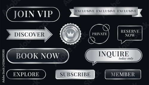 Foto Luxury silver and black VIP buttons and badges set