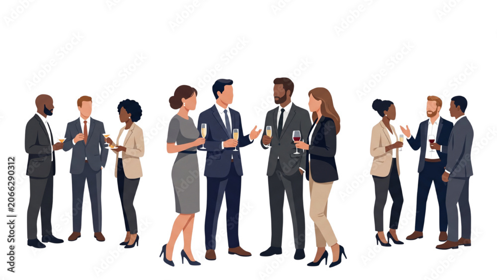 Obraz premium Luxury Corporate Gathering Vector Illustration Elegant Business Crowd Premium Networking Event Professional Community Isolated on White Background