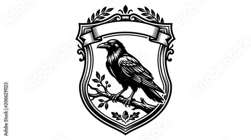 Black bird on a shield crest.