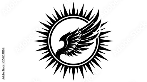 Black bird wing sun logo symbol.