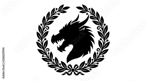 Black dragon head logo emblem icon.