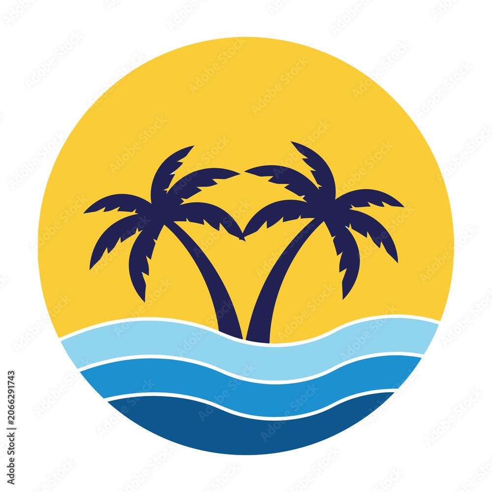 Obraz premium Tropical palm trees on beach at sunset